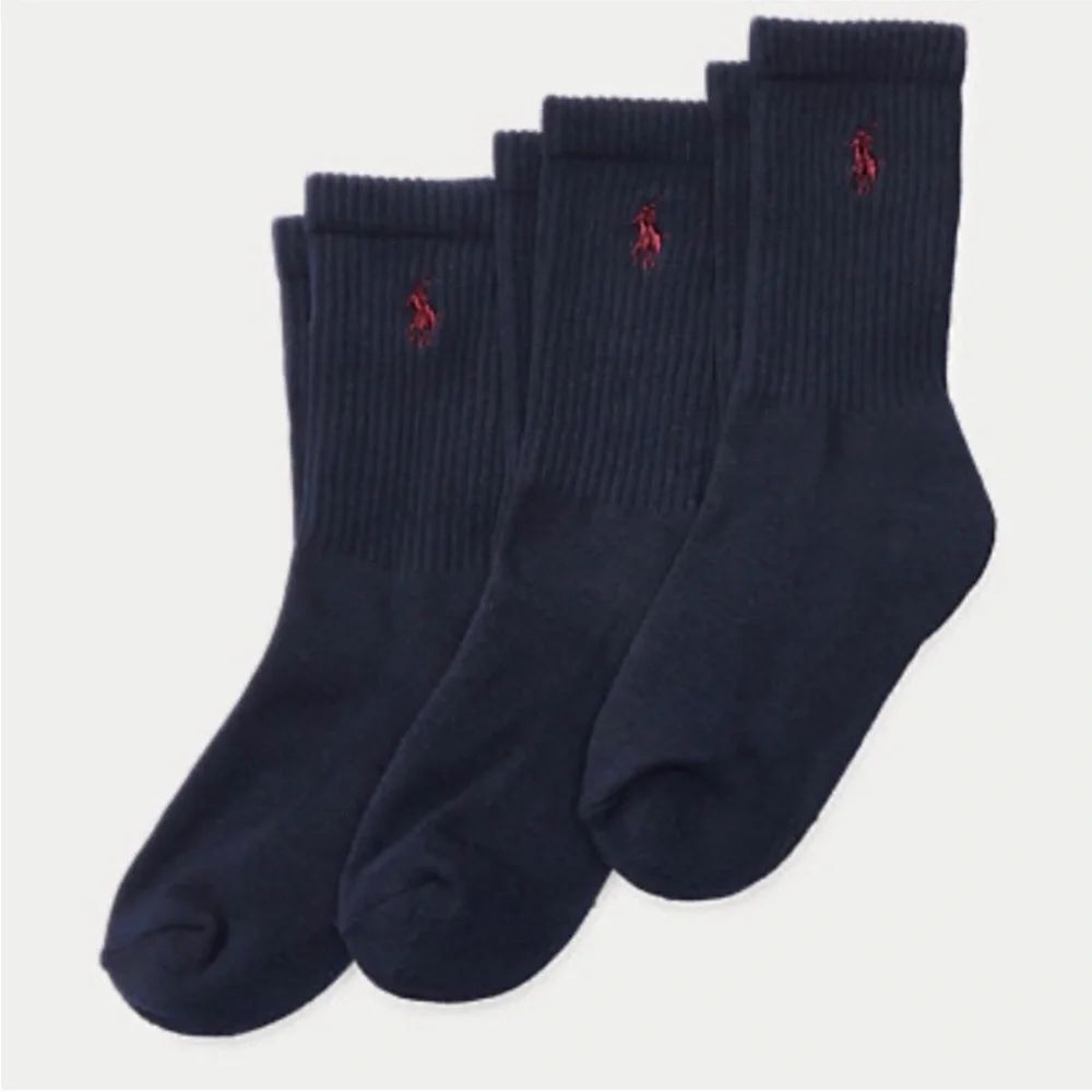 POLO RALPH LAUREN BOYS CREW SOCKS THREE PAIR TOTAL IN BLUE SOCK SIZE 8-9.5 NWT